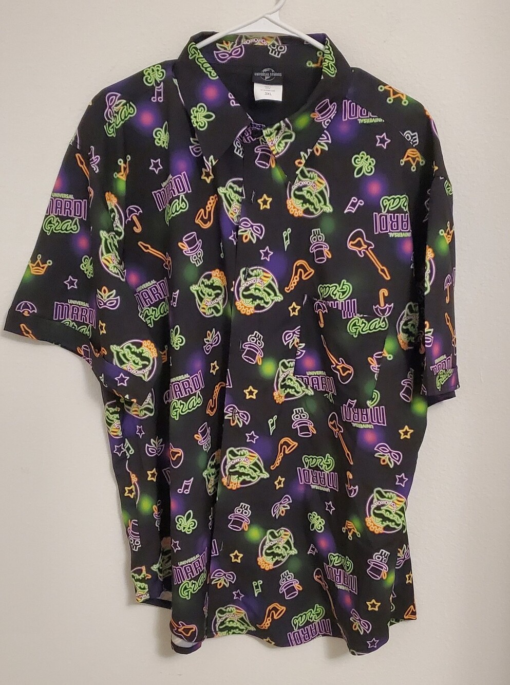 Mardi Gras Graphic Short-Sleeve Shirt - Black with Neon Print